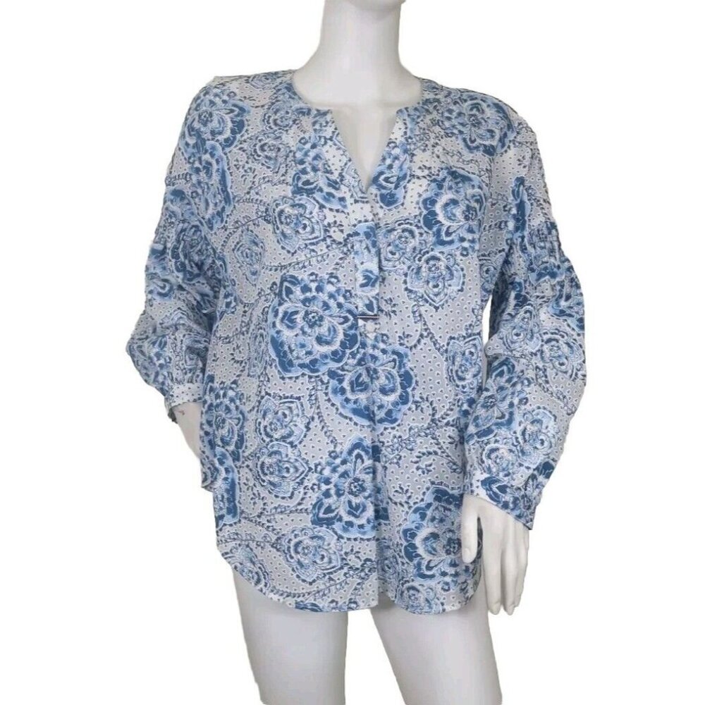 Tommy Hilfiger Women's Top Blouse Size S Small Blue White Floral New (32)